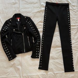 Aqua Girl biker jacket and pants / Black with metal studs / size XL